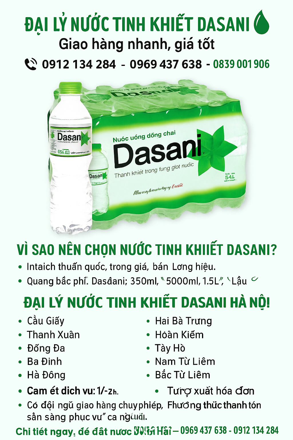 Đại lý nước tinh khiết Dasani Hà Nội – Giao nhanh 1–2 giờ, giá tốt